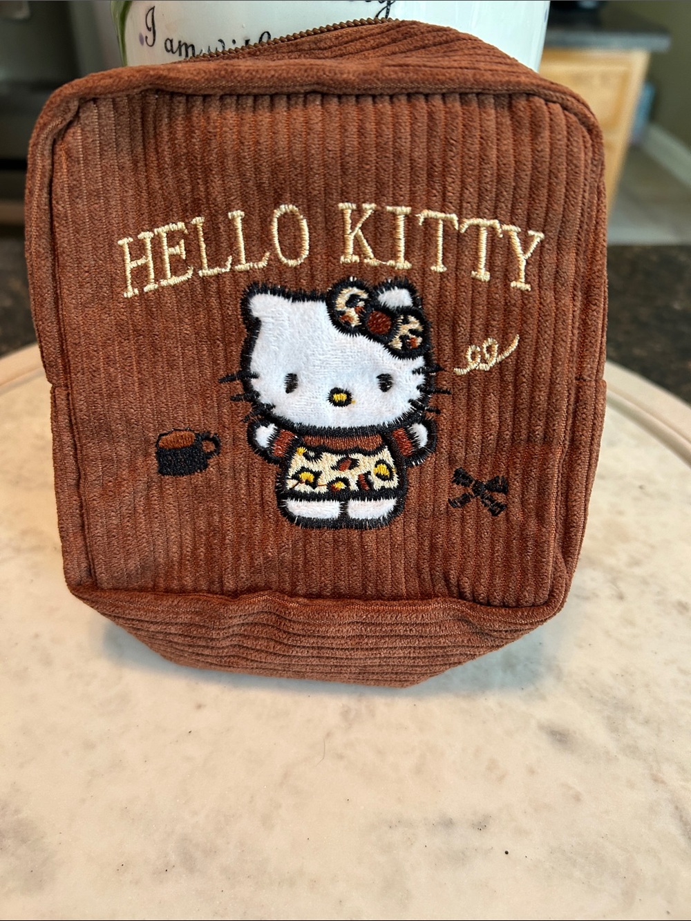 Hello Kitty Corduroy Pouch with Embroidered Character